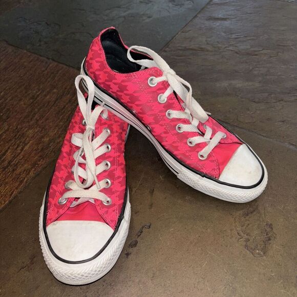 Converse Shoes - Converse All Star Sneakers Houndstooth Pink Women 8 Canvas Tie Low Top
